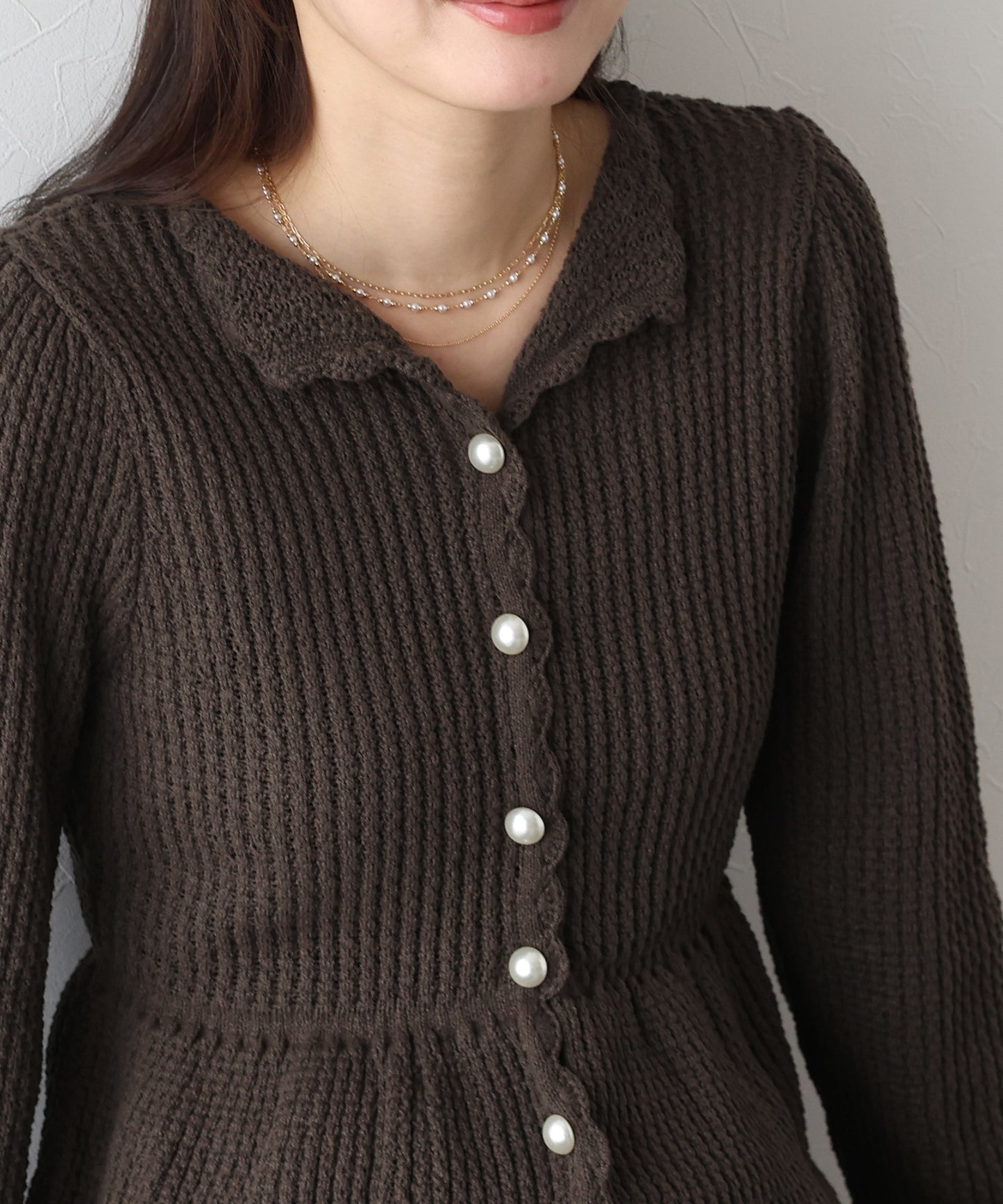 【TIME SALE】パールボタンペプラムニット