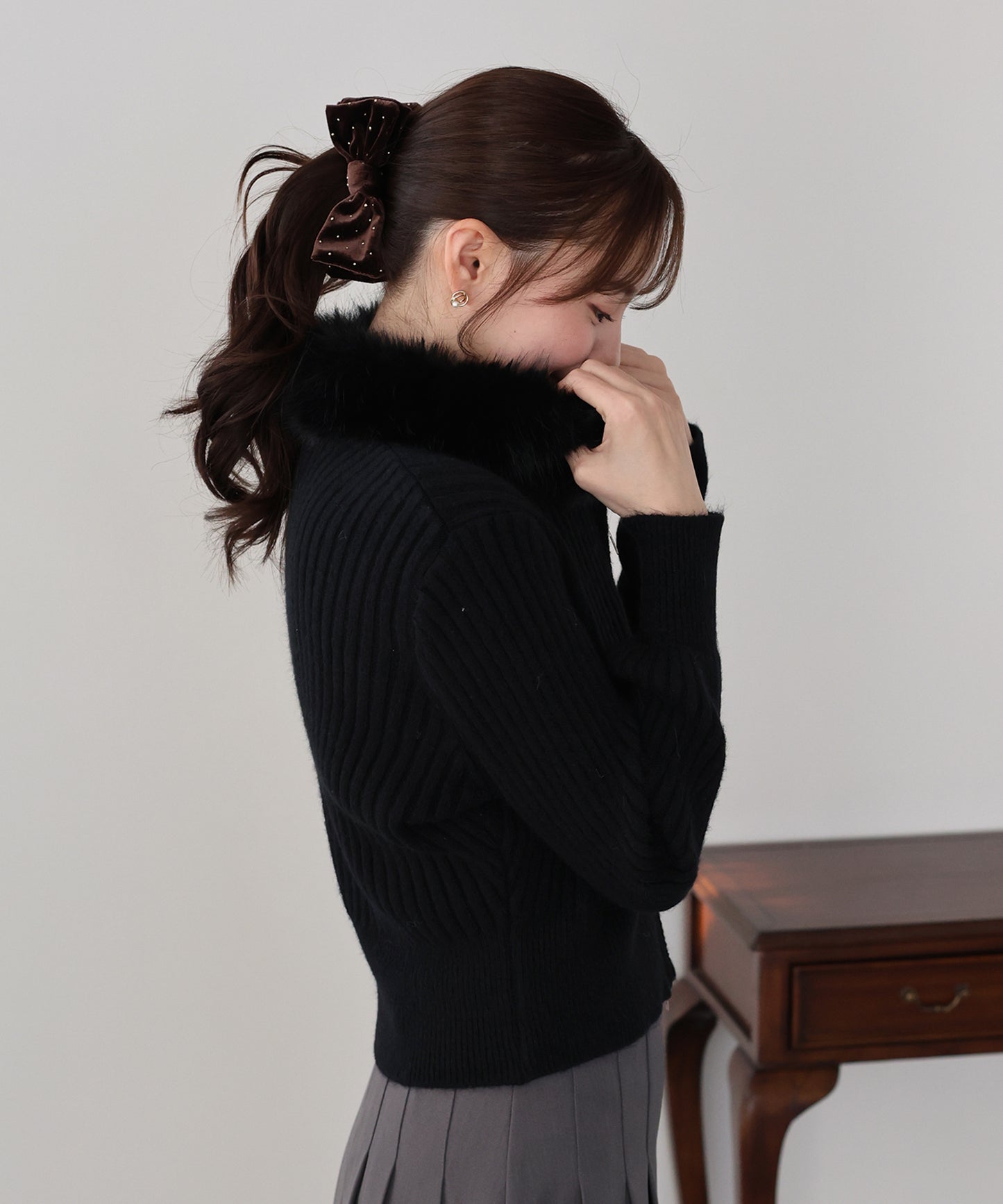 【早割5％OFF】ファー襟ダブルジップニット