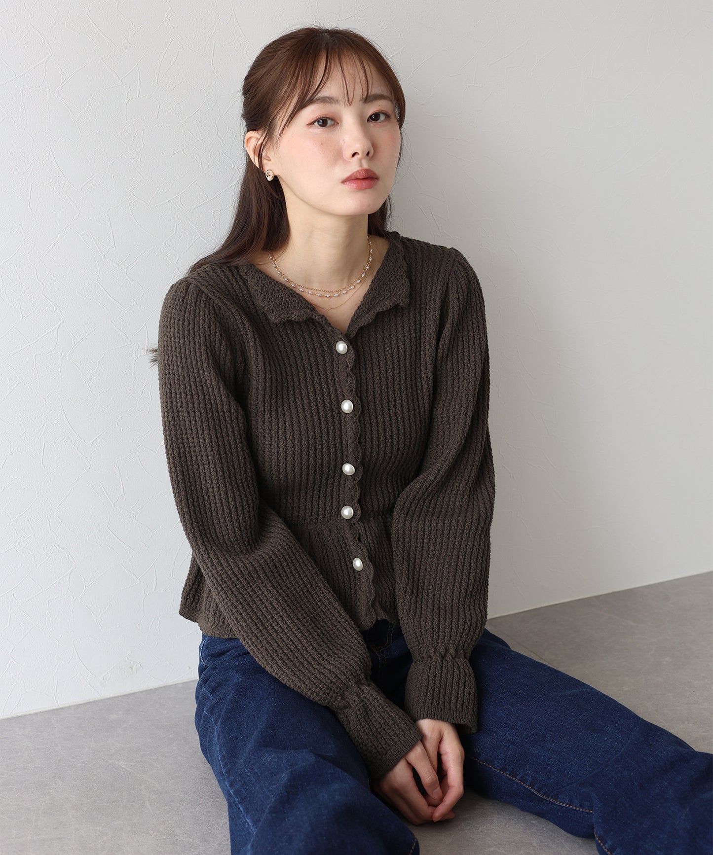 【TIME SALE】パールボタンペプラムニット