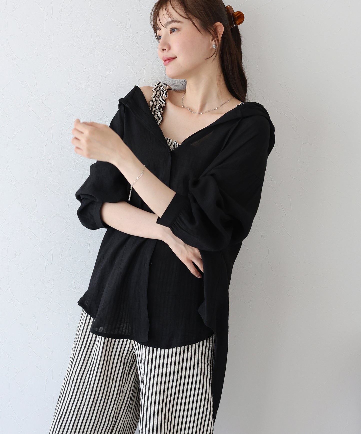 【TIME SALE】フード付きシアーシャツ【ネコポス】
