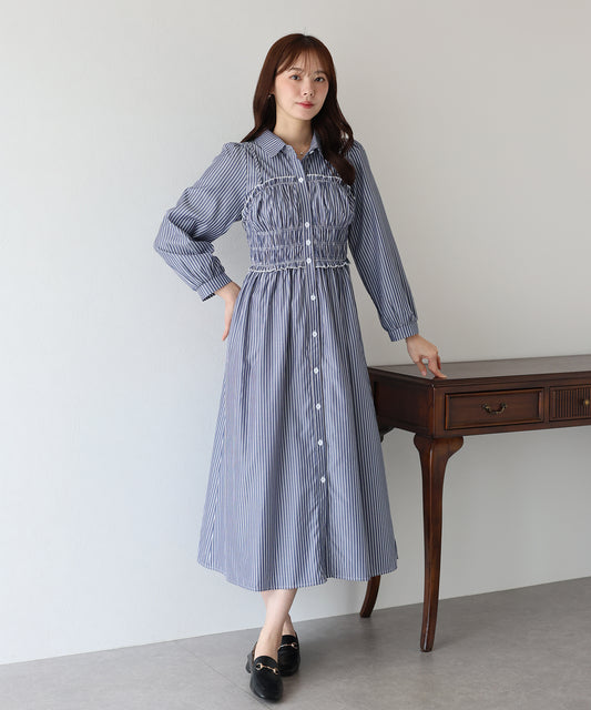 【早割5％OFF】シャーリングシャツワンピース