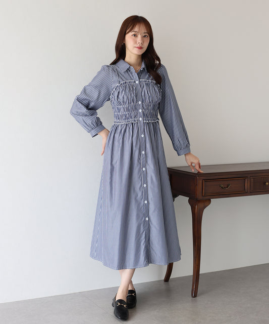 【早割5％OFF】シャーリングシャツワンピース