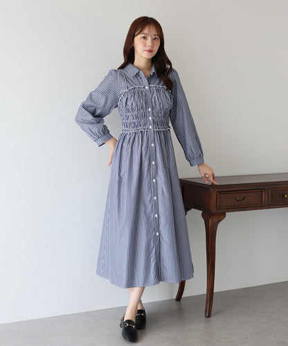 【早割5％OFF】シャーリングシャツワンピース