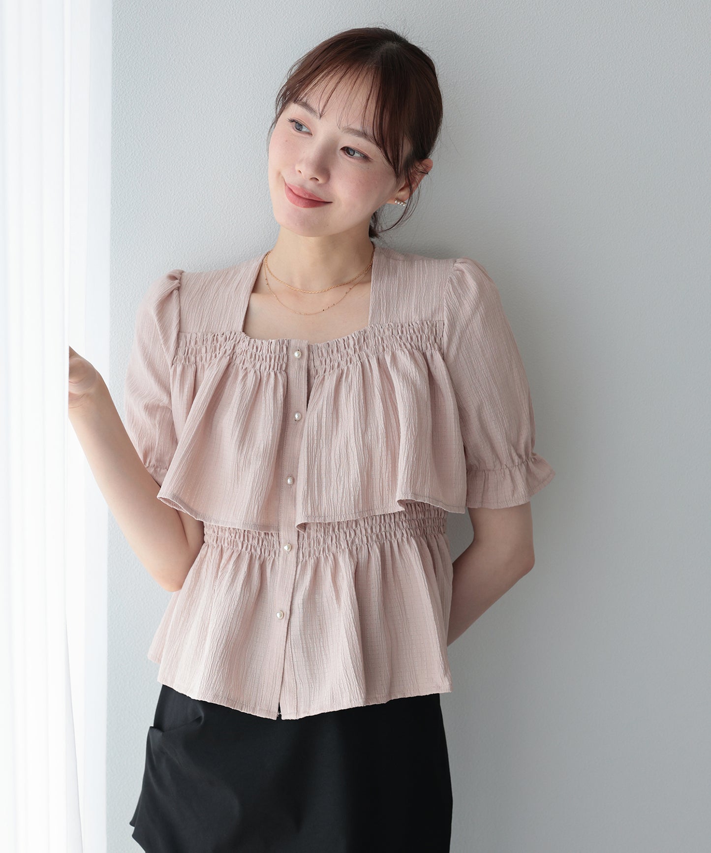 【早割5％OFF】バックリボンスクエアティアードブラウス【メール便】