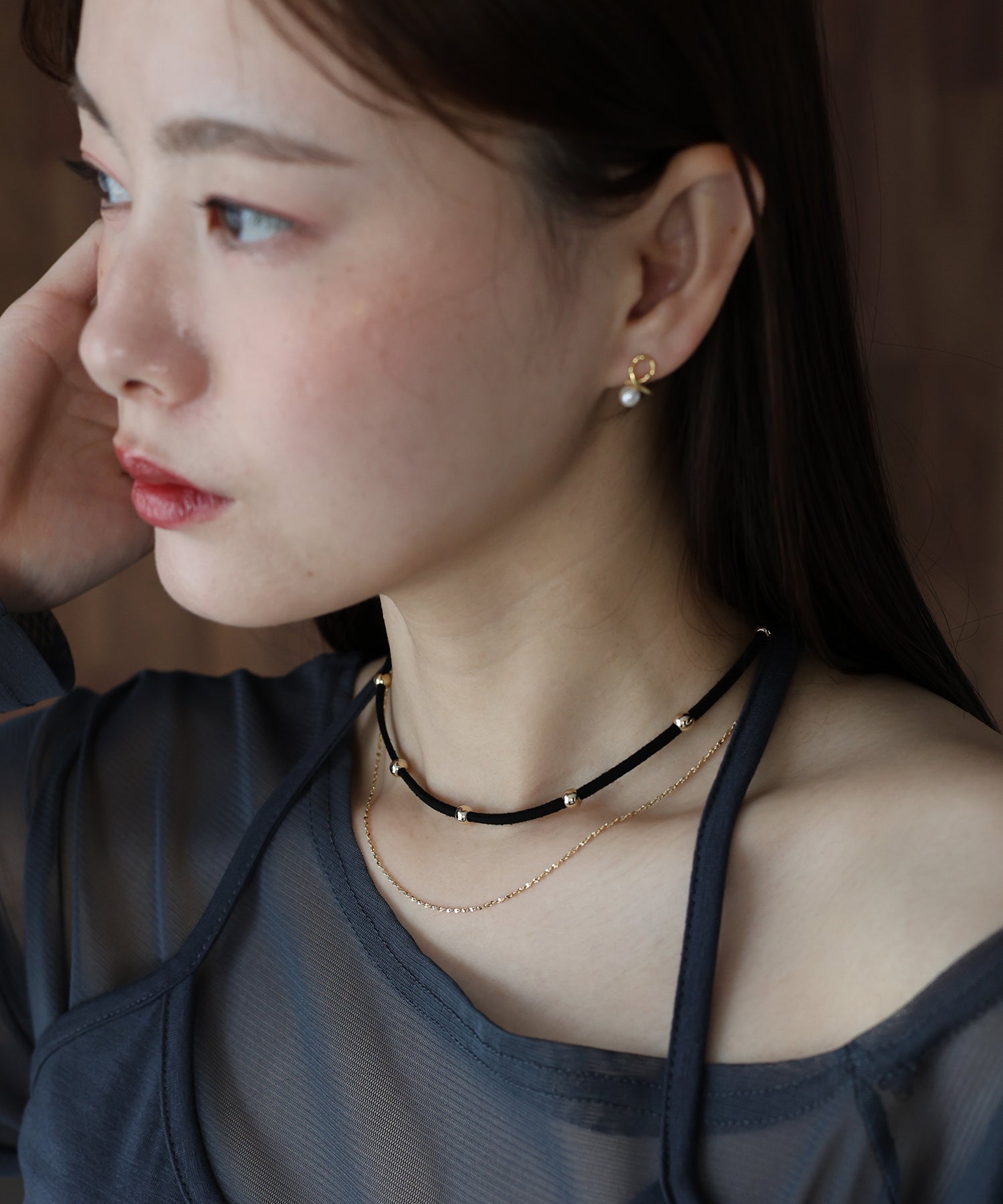 チェーン&ボールコード2連ネックレス / ニッケルフリー【ネコポス