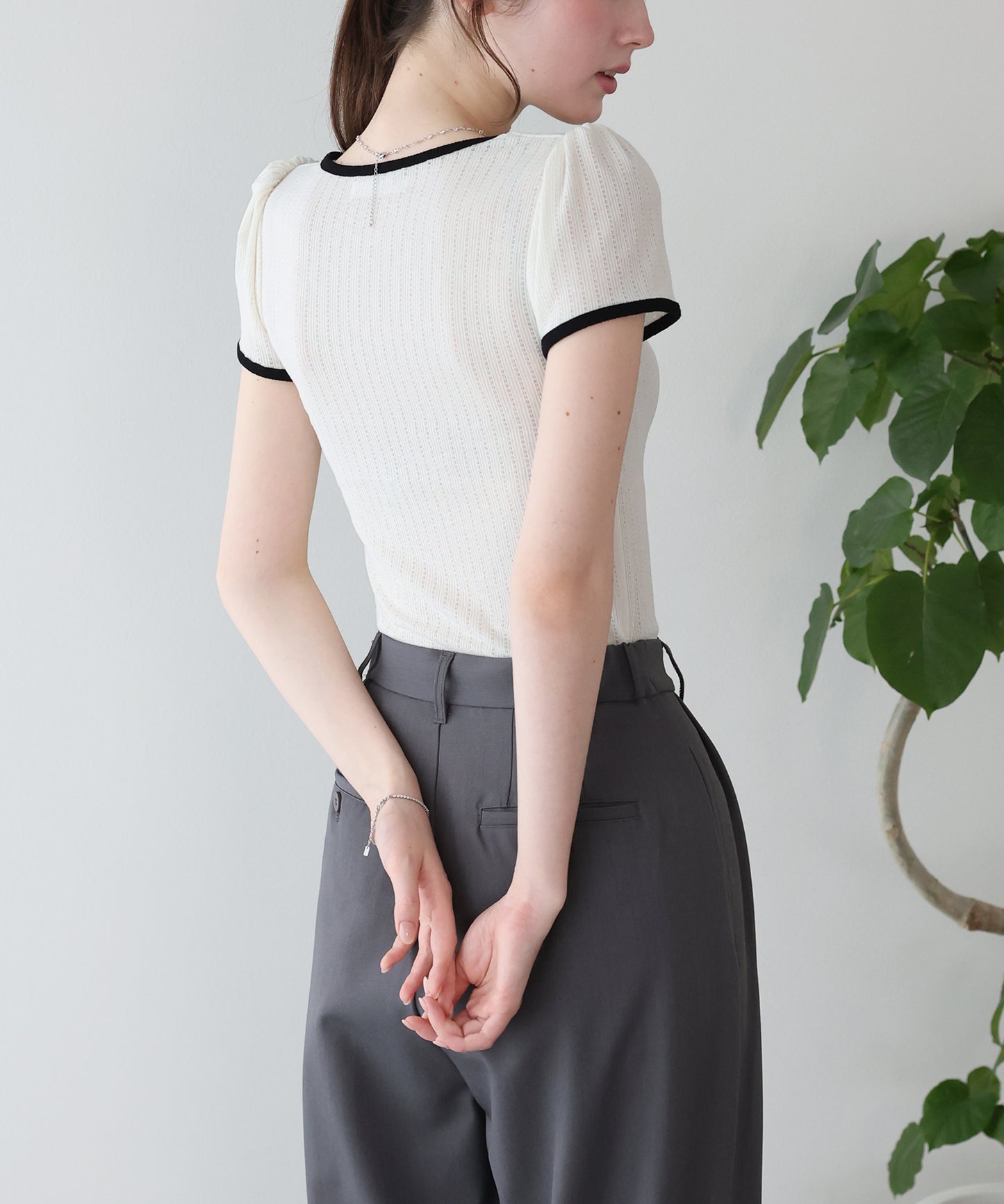 【SALE】バイカラーリボンカットソー【メール便】