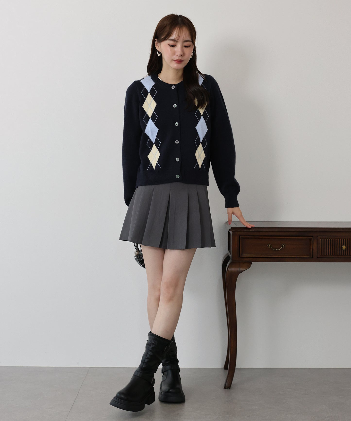 アーガイル柄カーディガン