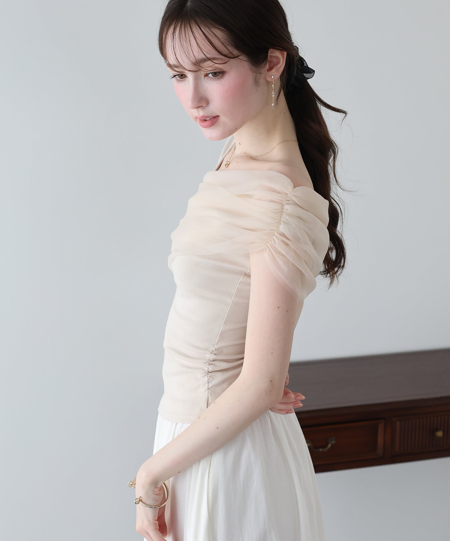 【早割5％OFF】チュールオフショルTシャツ【メール便】