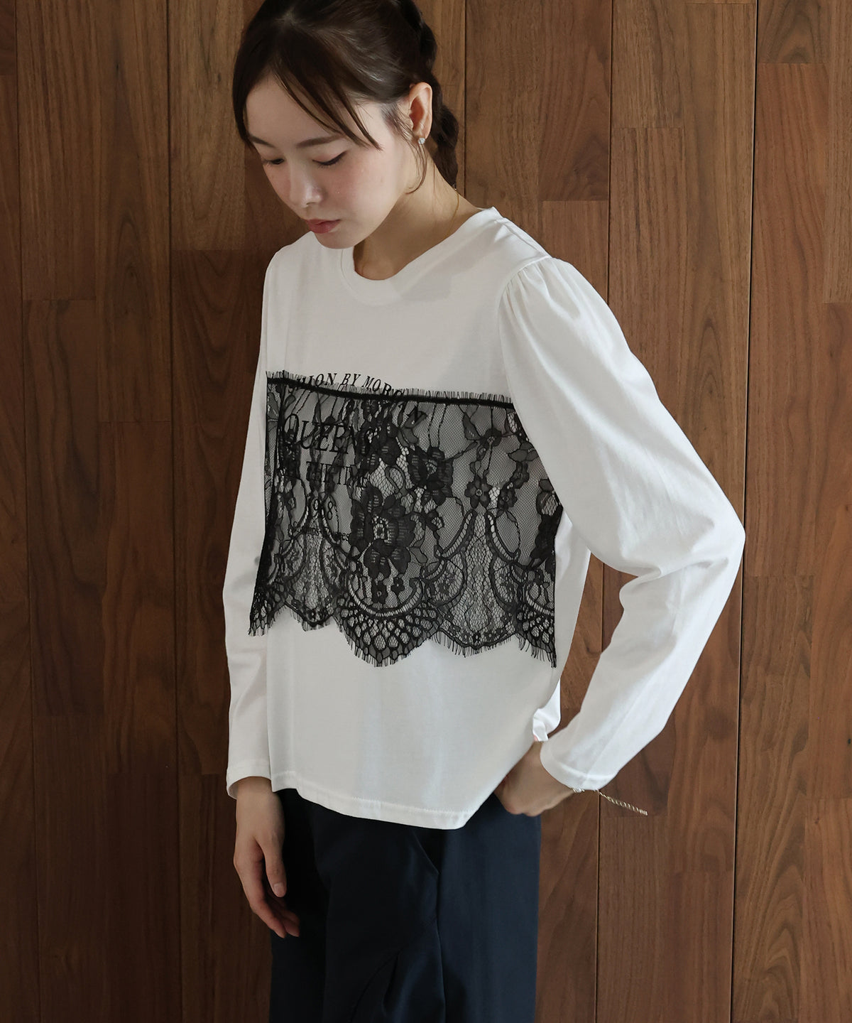 ロングスリーブレースドッキングロゴTシャツ【メール便】