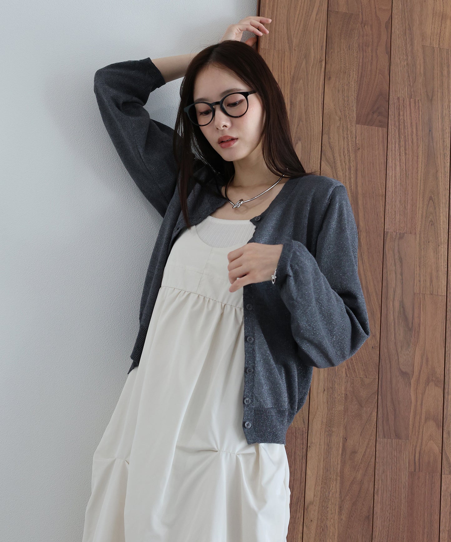 ラメニットシアーカーディガン【ネコポス】