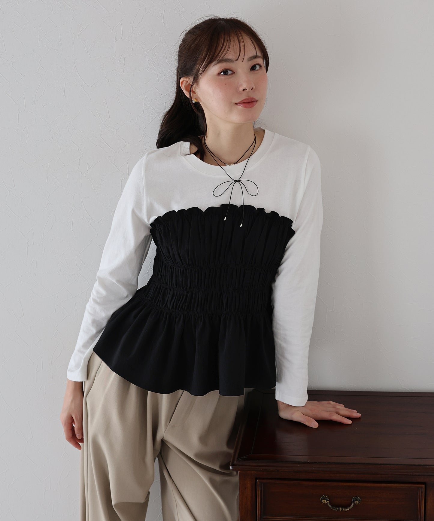 【TIME SALE】シャーリングビスチェドッキングカットソー【ネコポス】