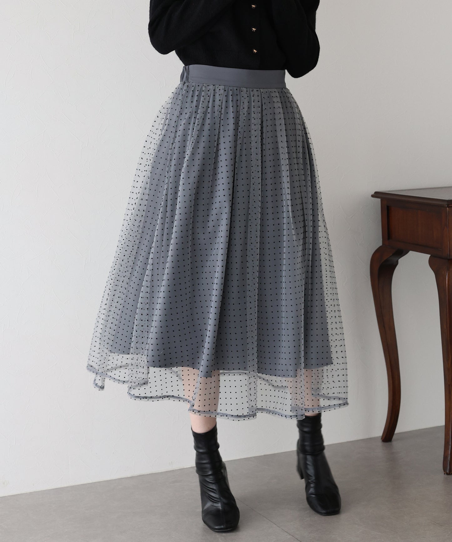 丈が選べるフロッキーチェックチュールスカート