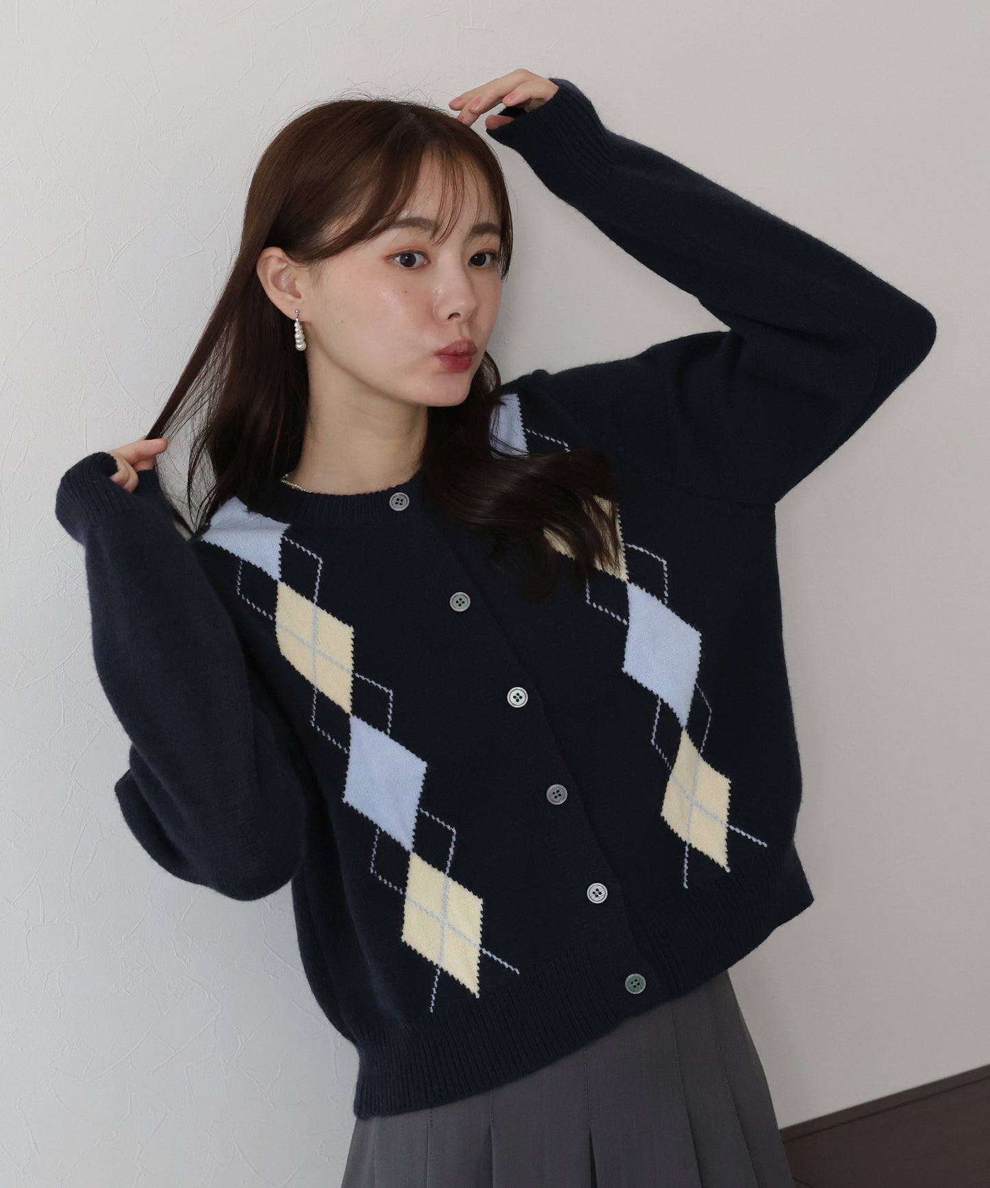アーガイル柄カーディガン