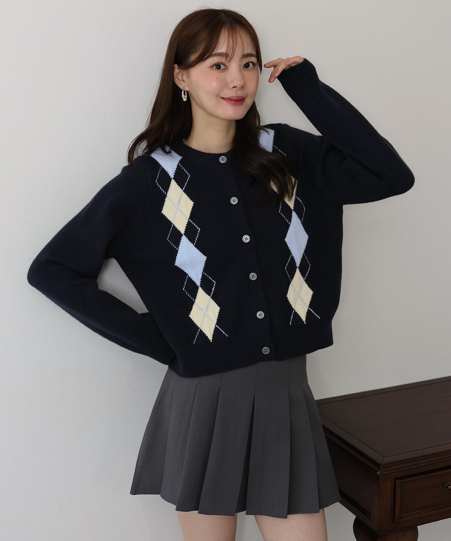アーガイル柄カーディガン