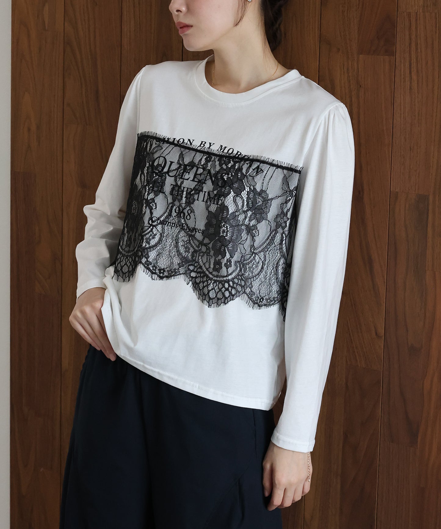 【早割5％OFF】ロングスリーブレースドッキングロゴTシャツ【メール便】