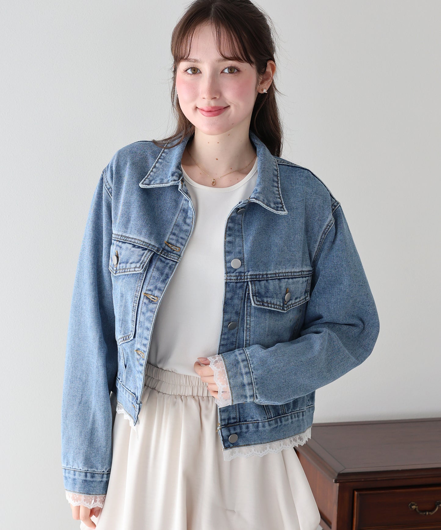 【早割5％OFF】レースドッキングデニムジャケット