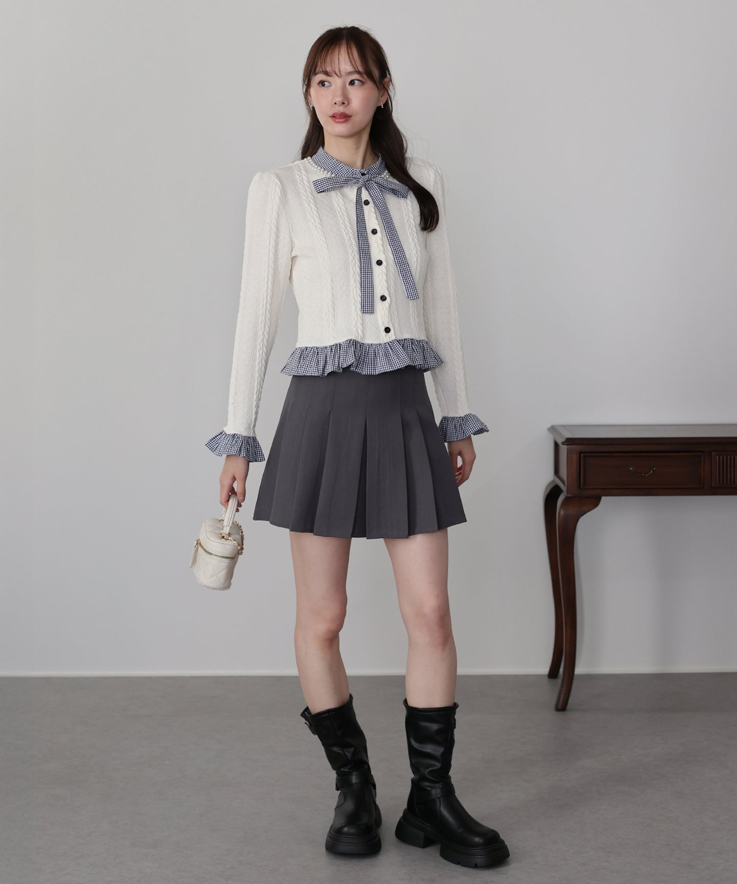 ボウタイシャツドッキングカーディガン