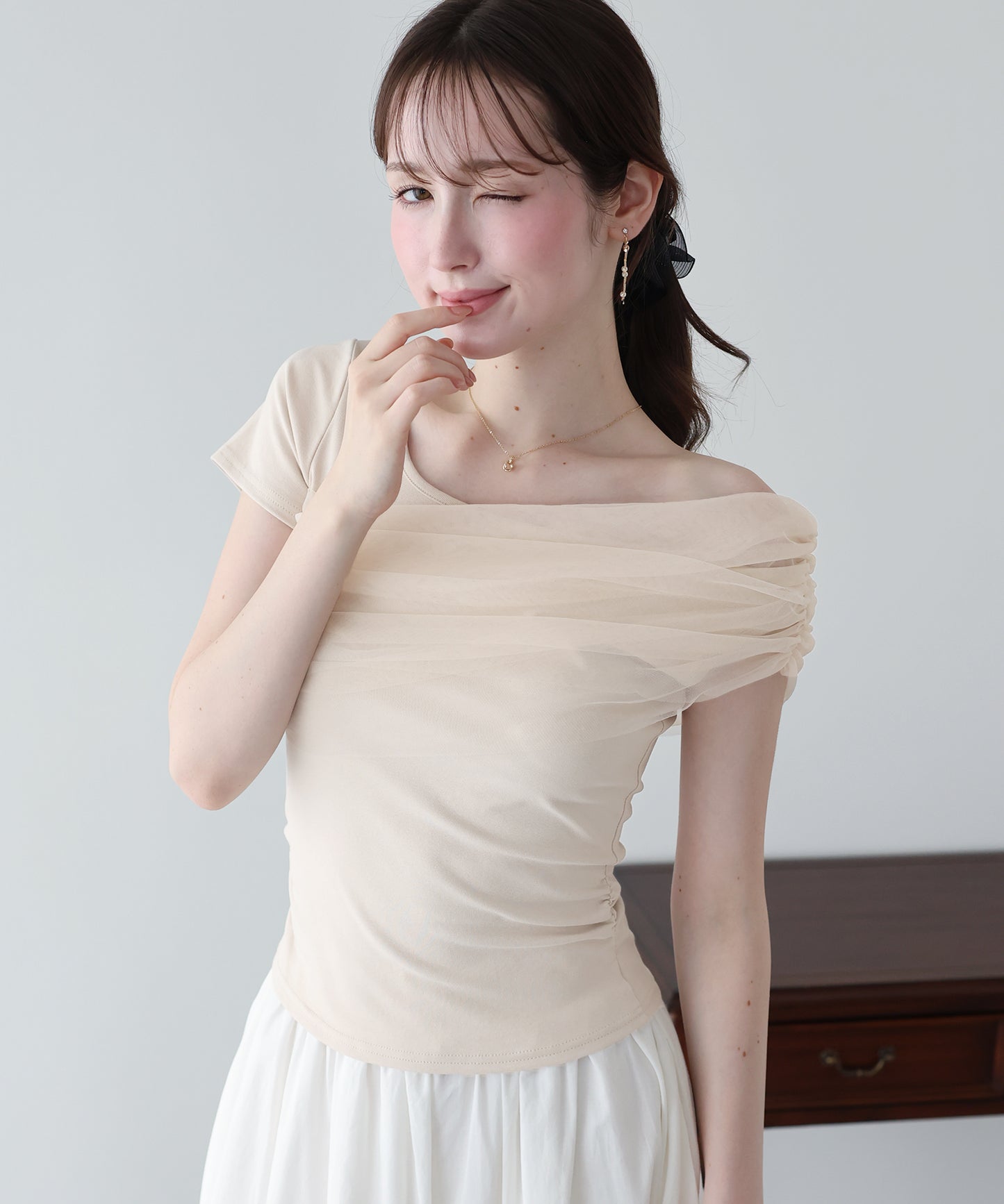 チュールオフショルTシャツ【メール便】