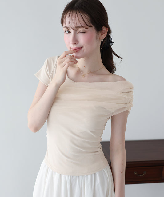【早割5％OFF】チュールオフショルTシャツ【メール便】