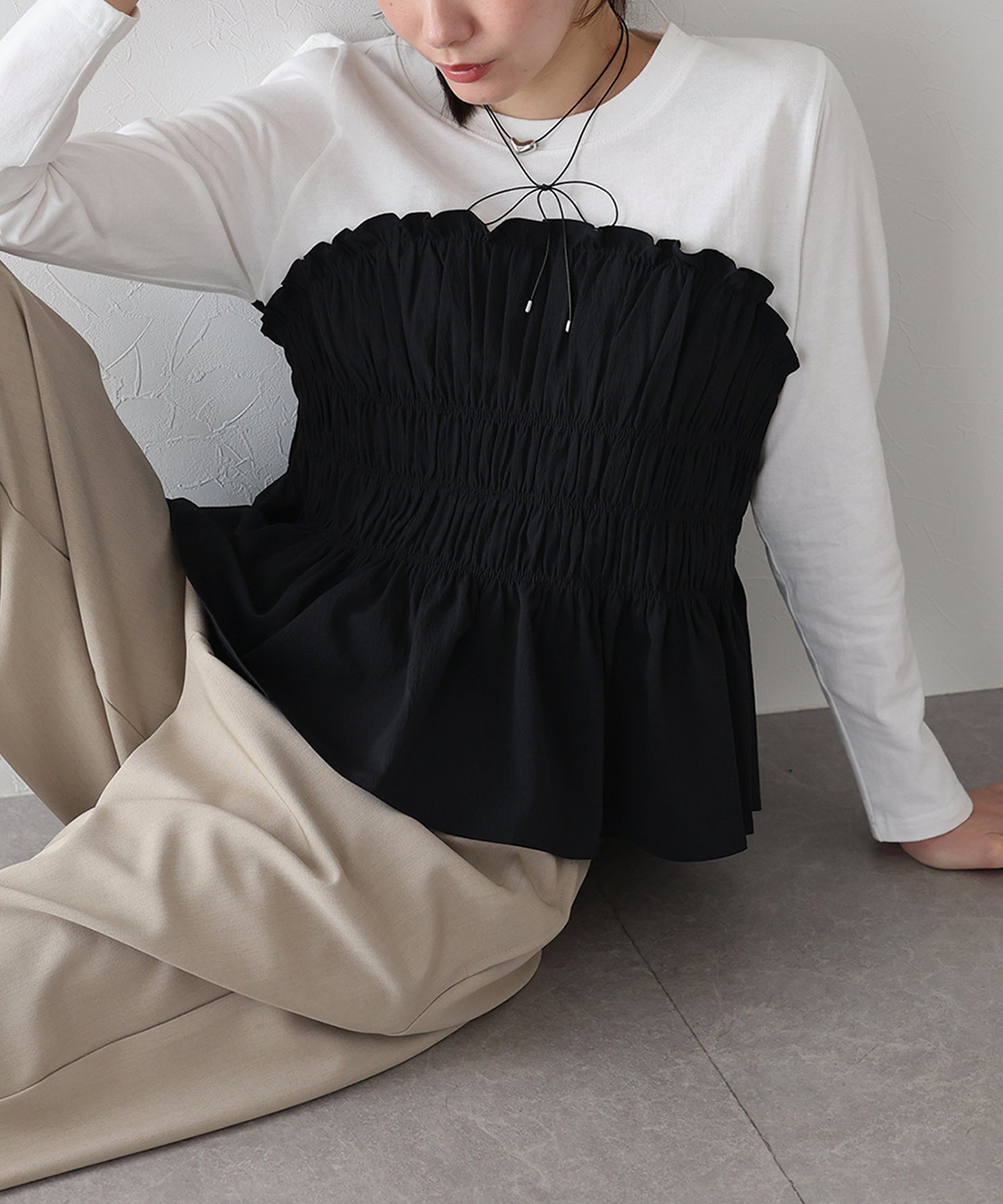 【TIME SALE】シャーリングビスチェドッキングカットソー【ネコポス】