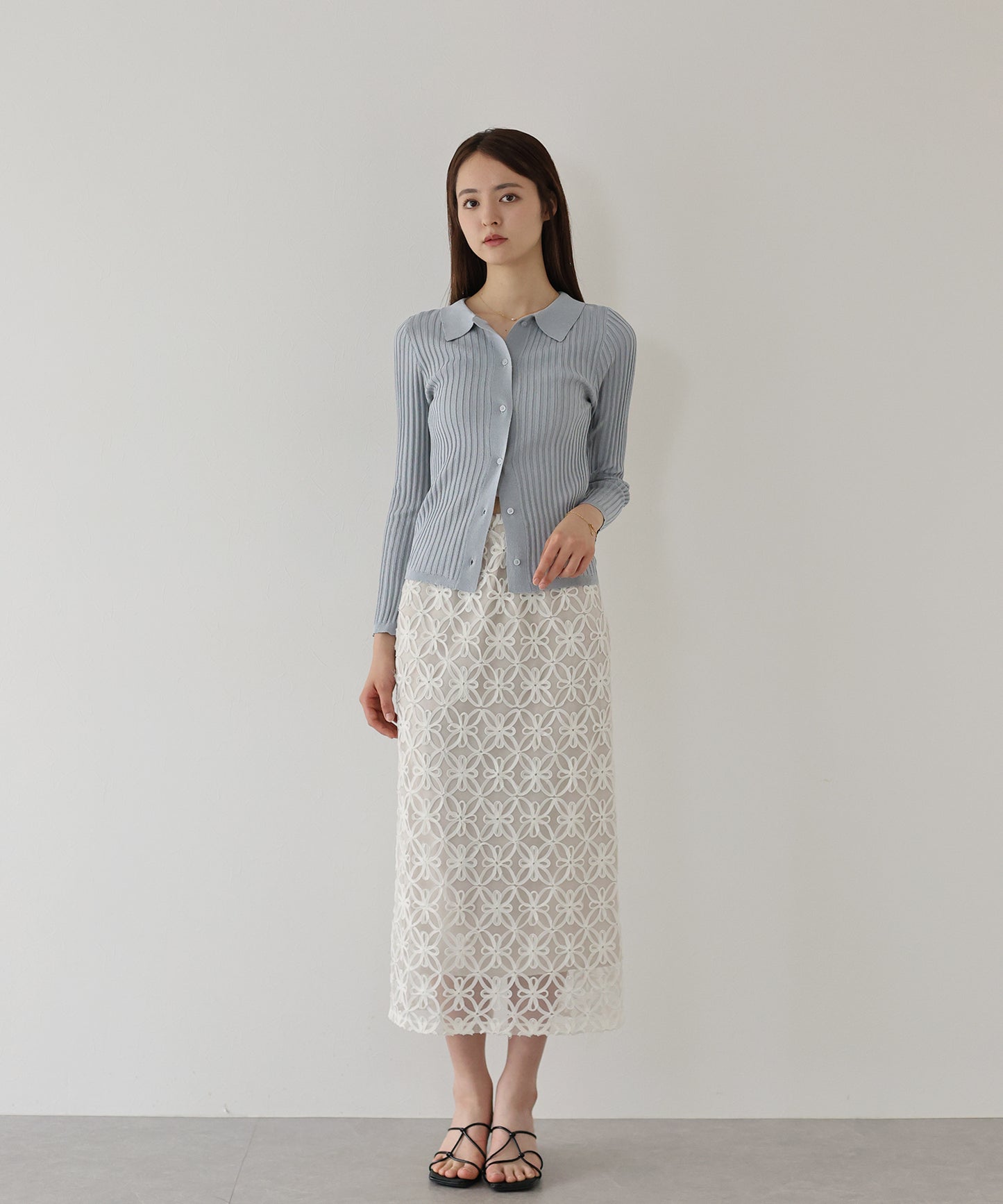 【SALE】シアーリブポロカーディガン[J by blue]