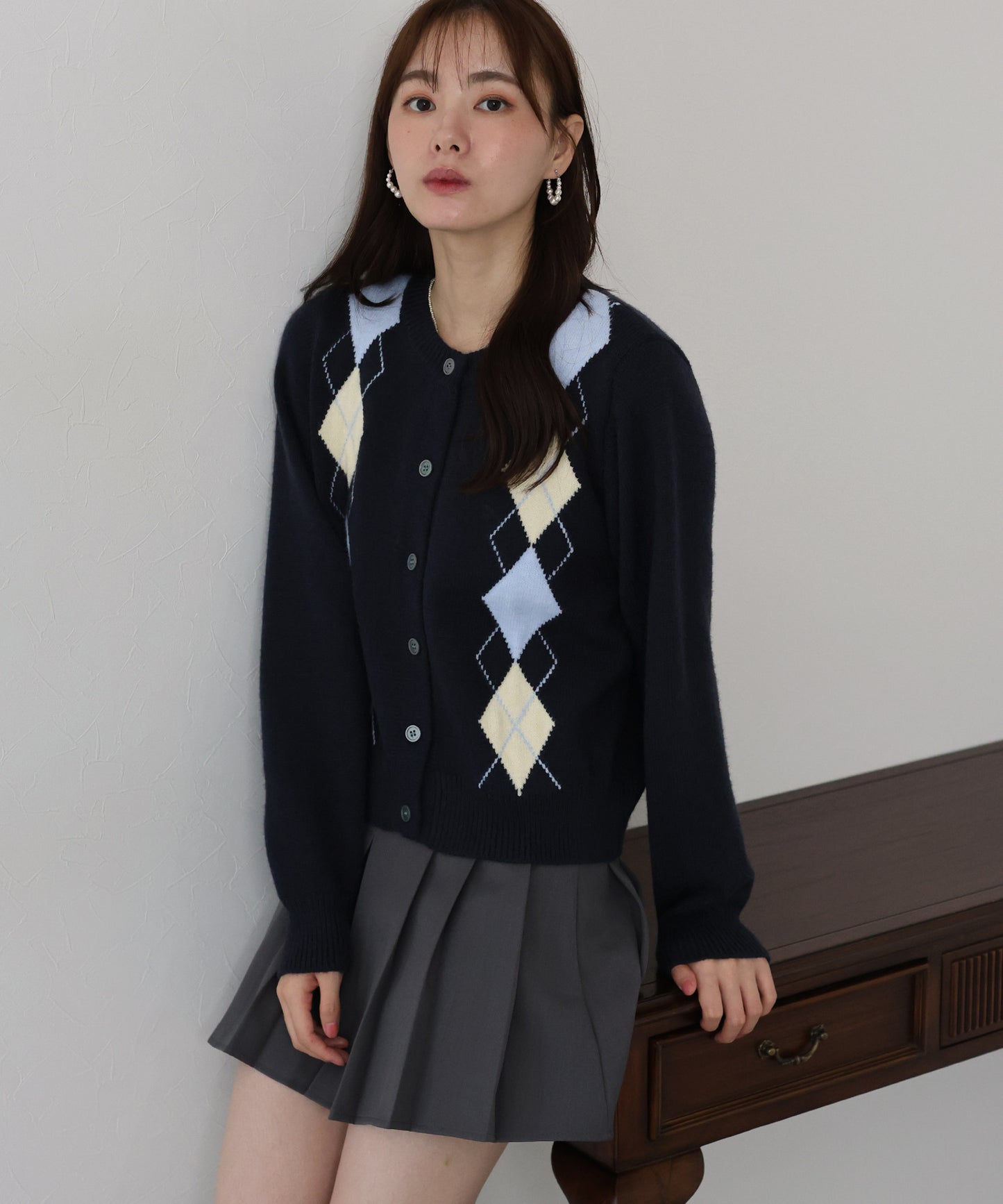 アーガイル柄カーディガン
