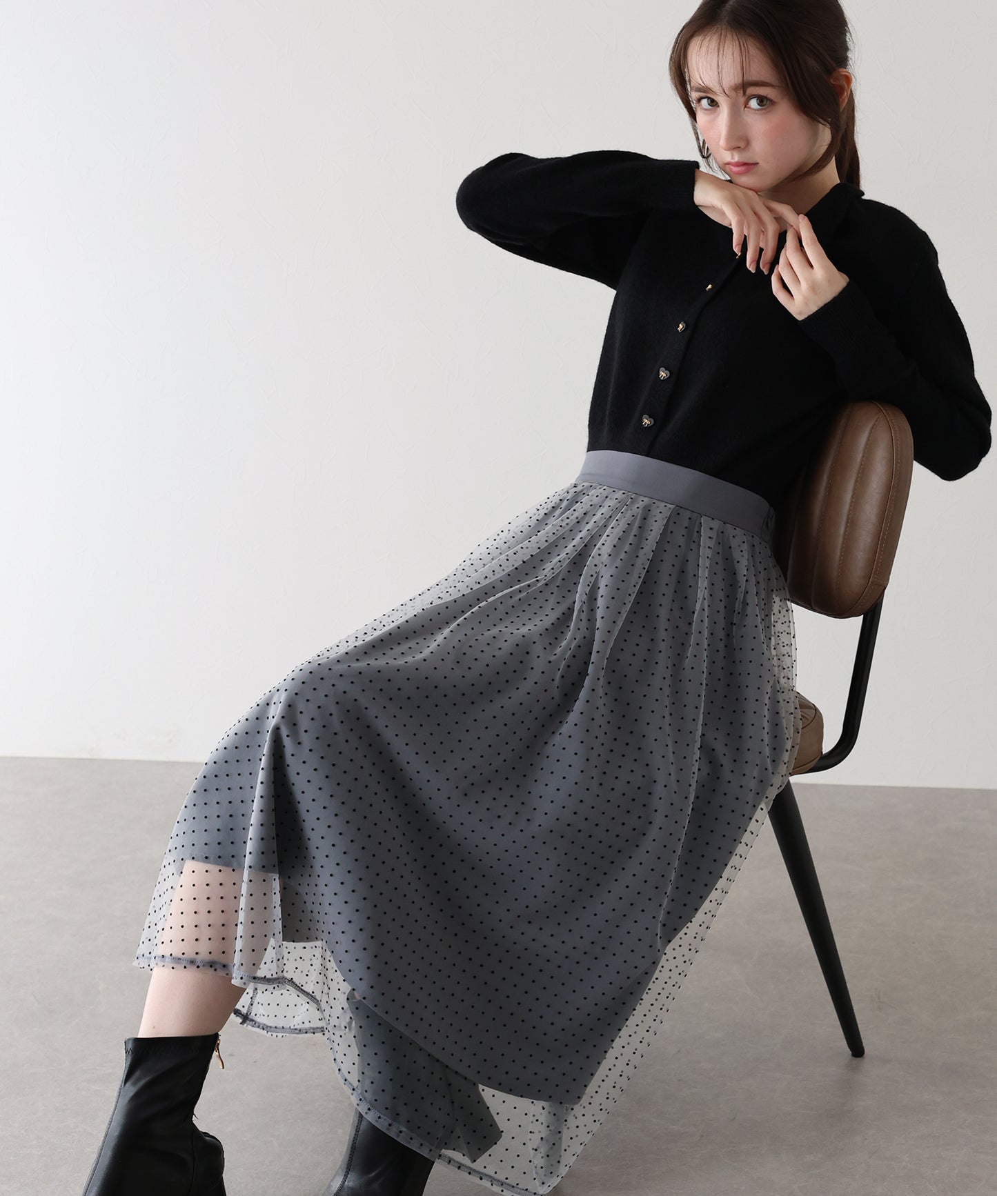 丈が選べるフロッキーチェックチュールスカート