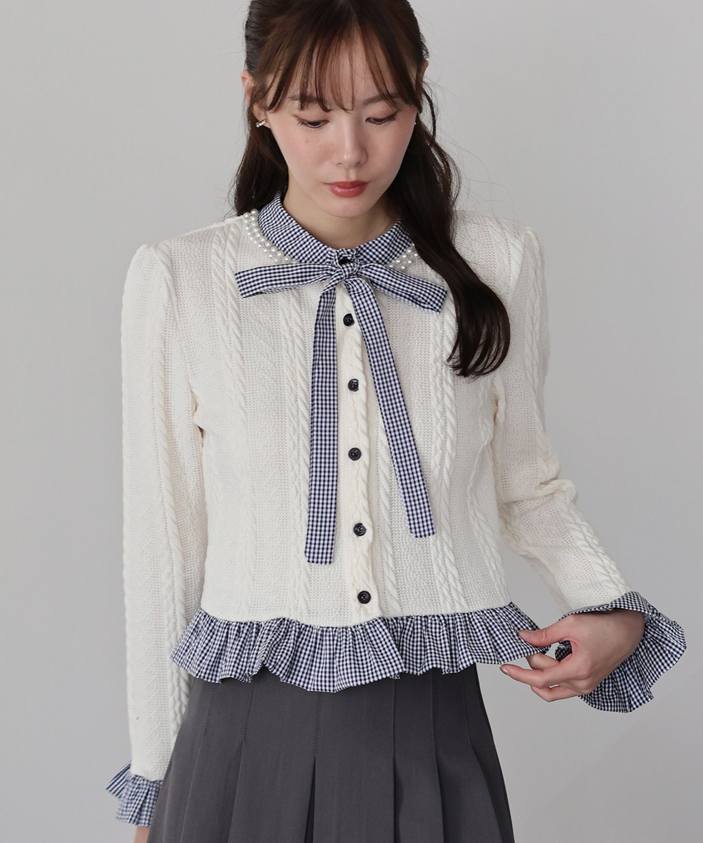 ボウタイシャツドッキングカーディガン