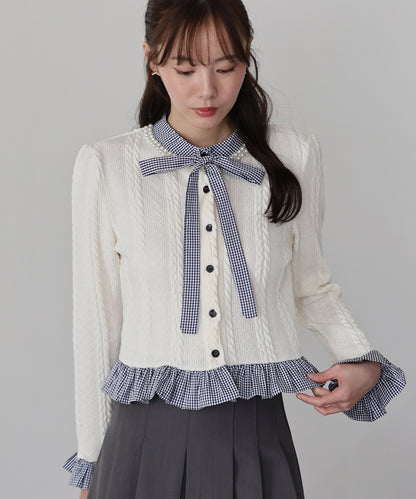 ボウタイシャツドッキングカーディガン