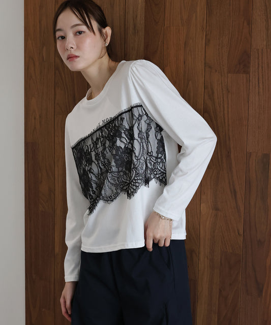ロングスリーブレースドッキングロゴTシャツ【メール便】