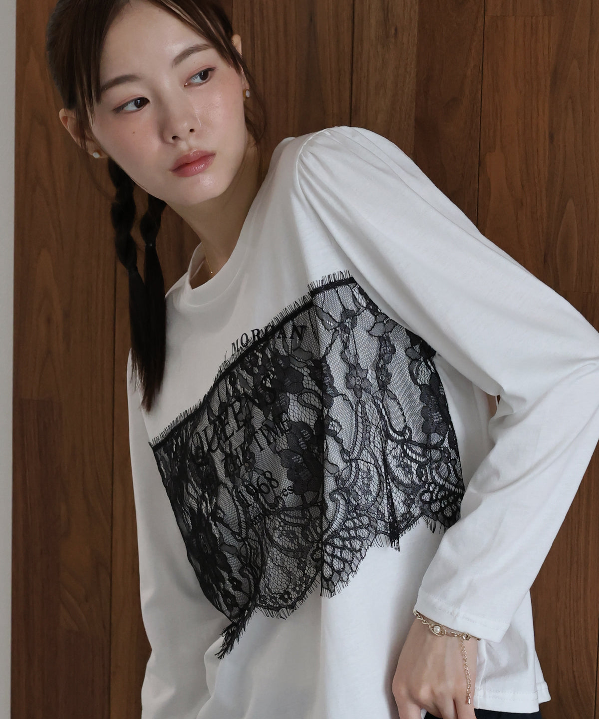 ロングスリーブレースドッキングロゴTシャツ【メール便】