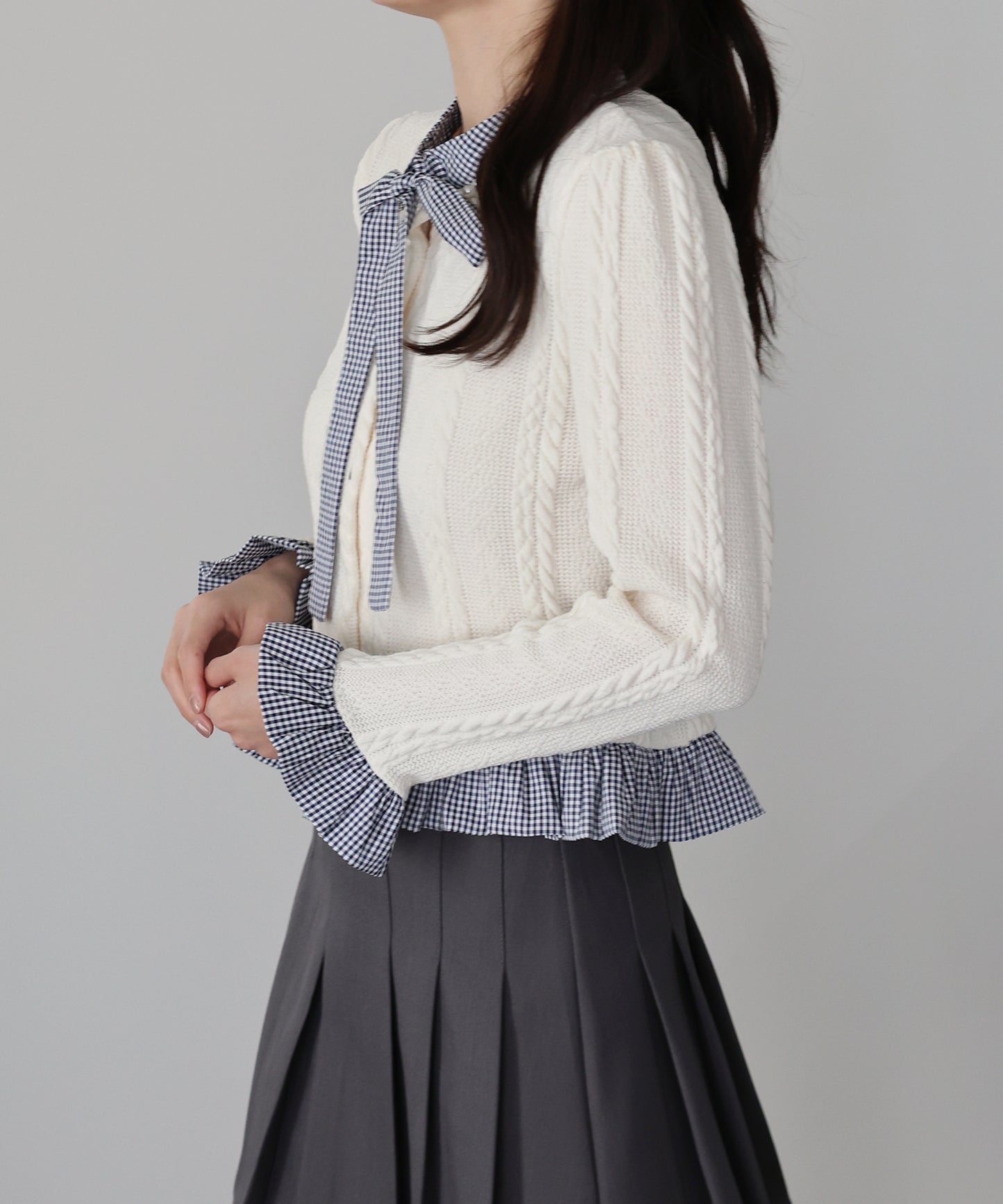 ボウタイシャツドッキングカーディガン