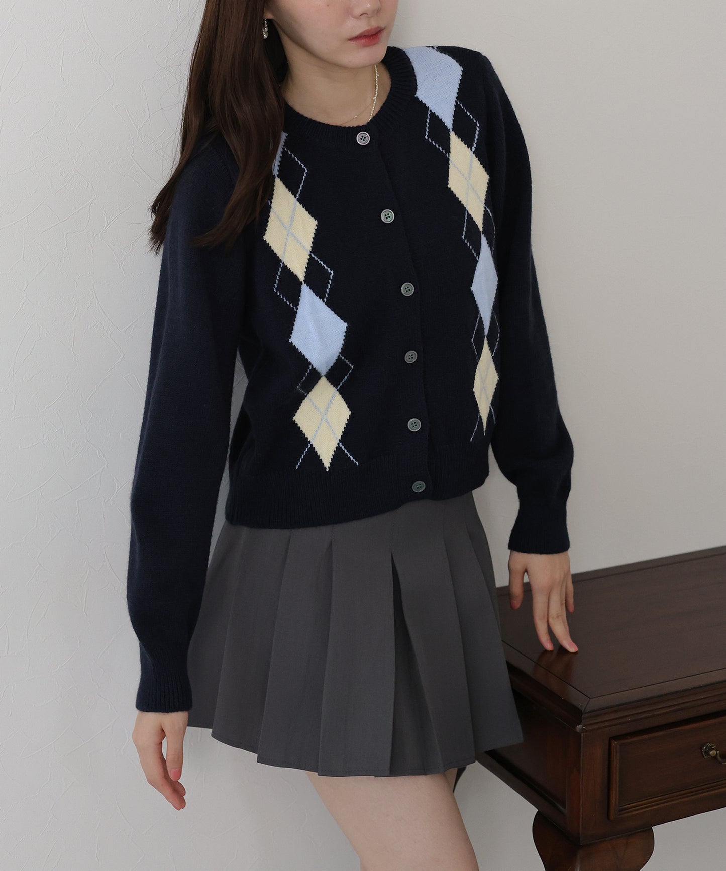 アーガイル柄カーディガン
