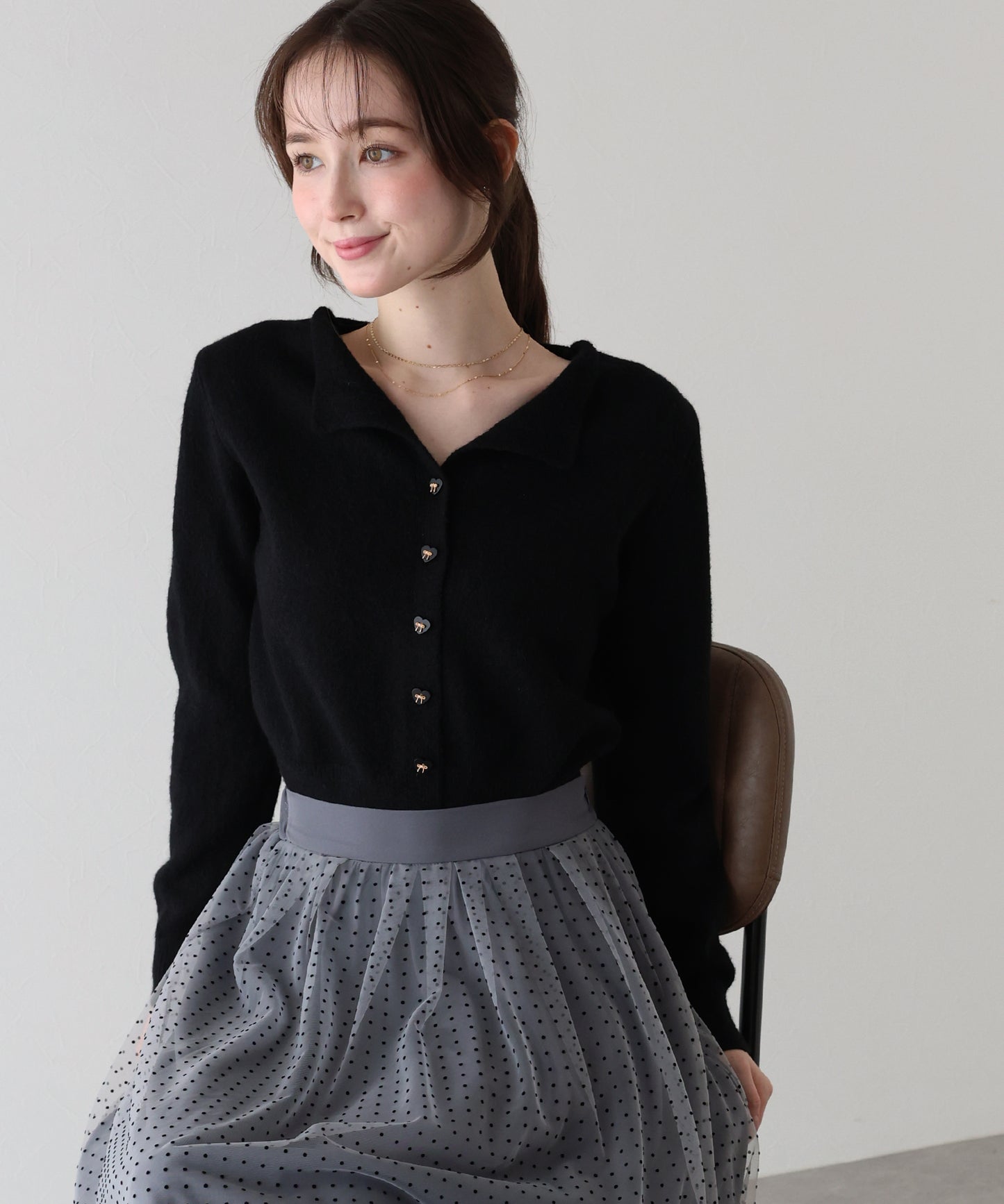 リボンハートボタンニット