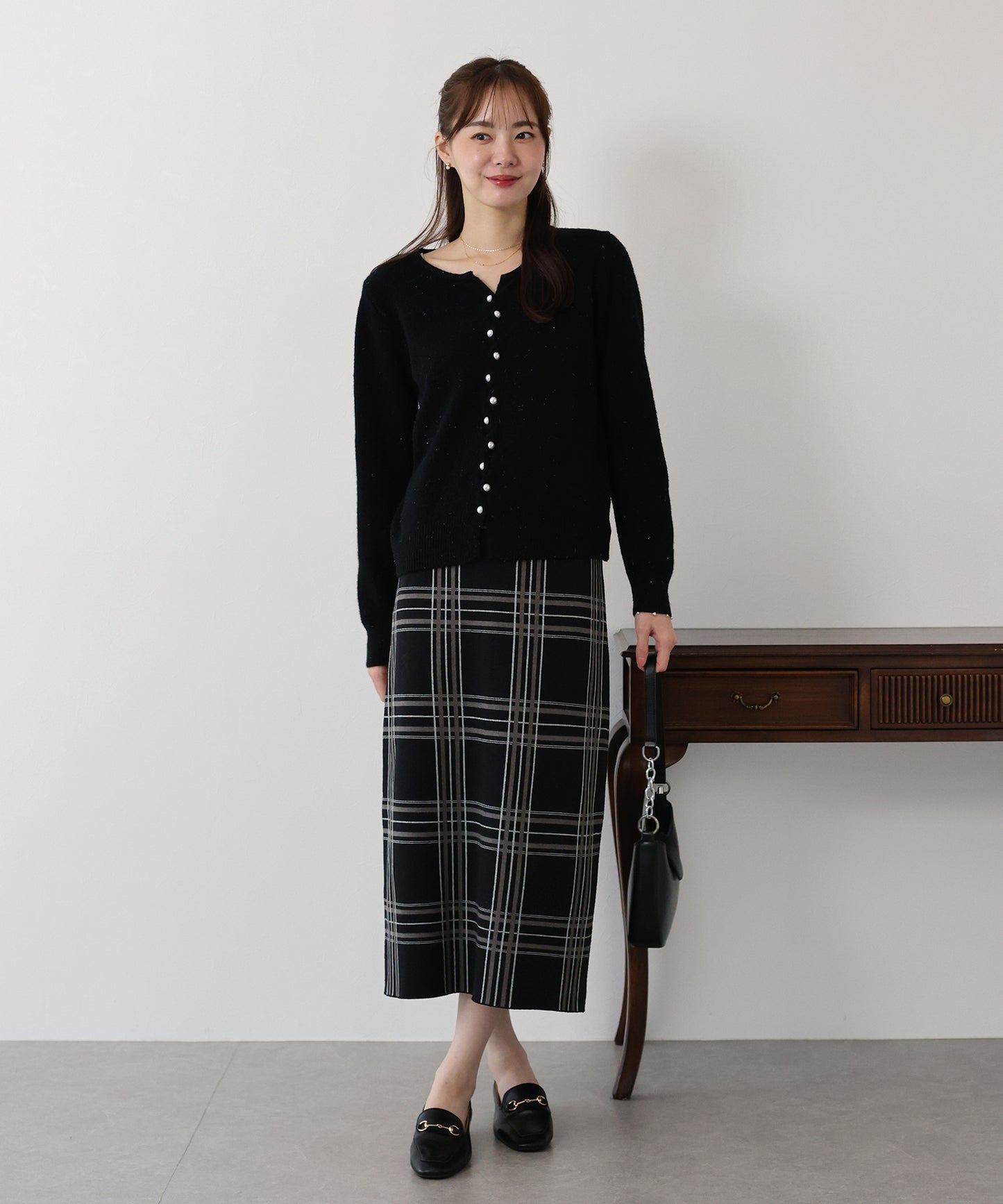 チェックニットタイトスカート
