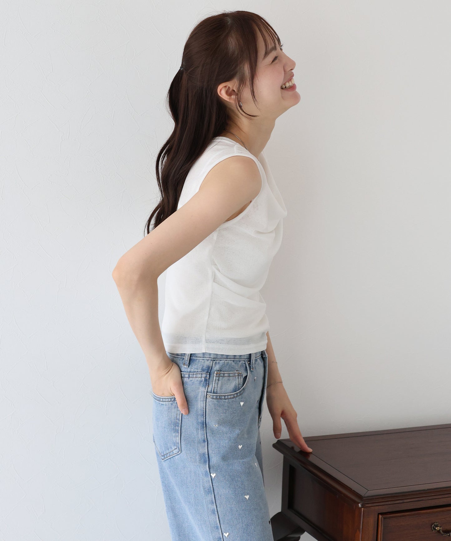 【TIME SALE】ドレープネックフレンチシアーTシャツ【ネコポス】