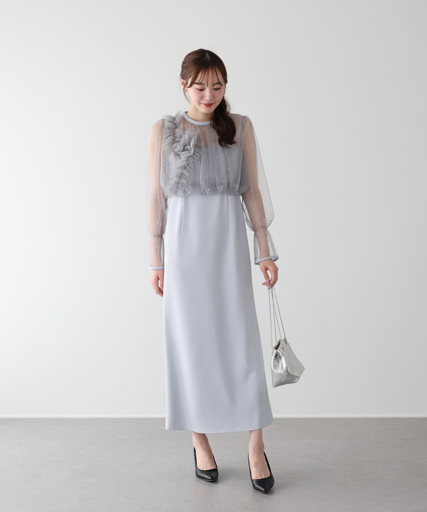 【早割5％OFF】パールブラウスセットドレス