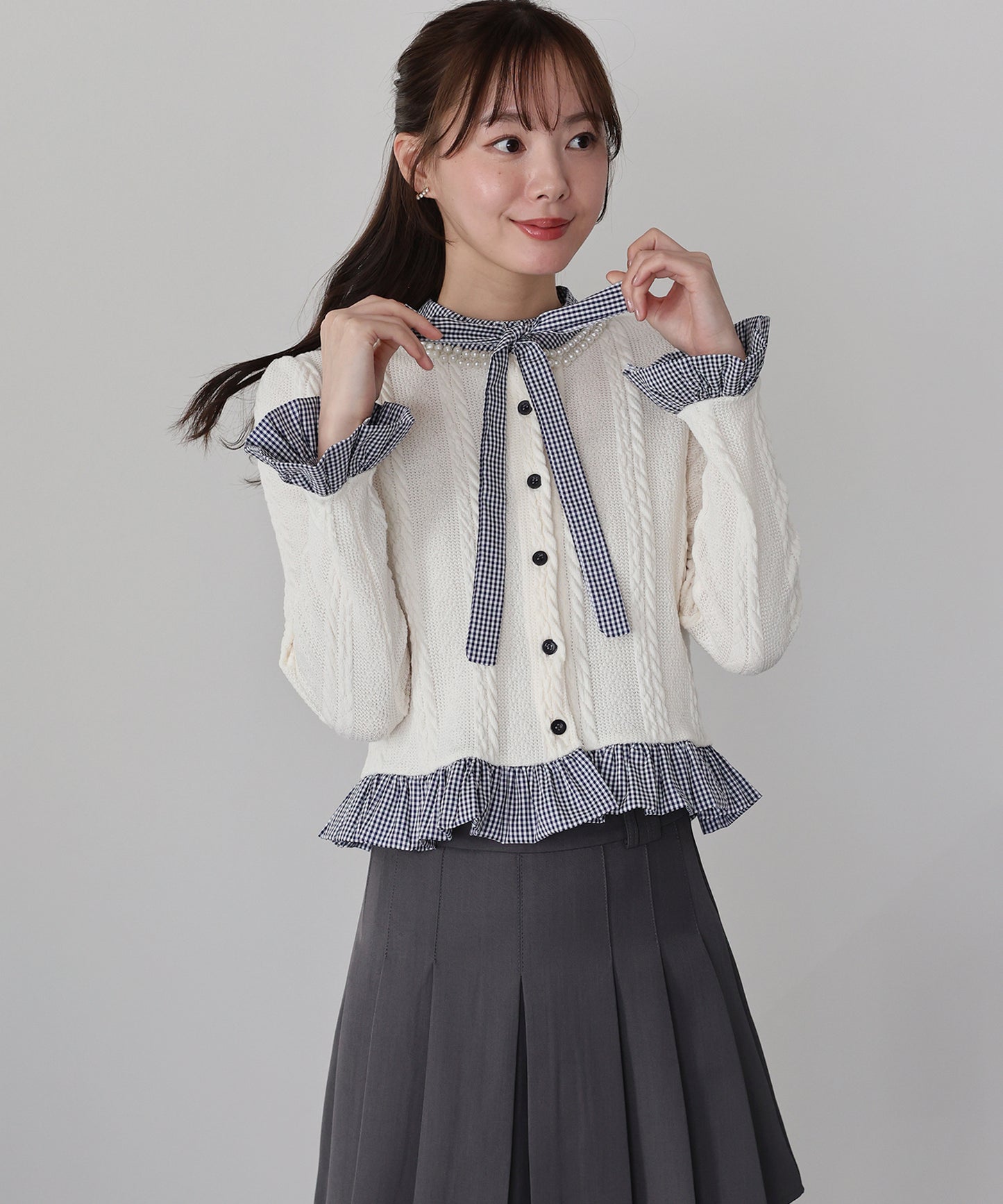 ボウタイシャツドッキングカーディガン