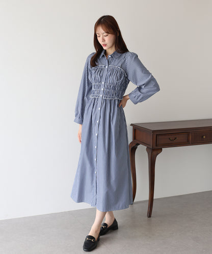 【TIME SALE】シャーリングシャツワンピース