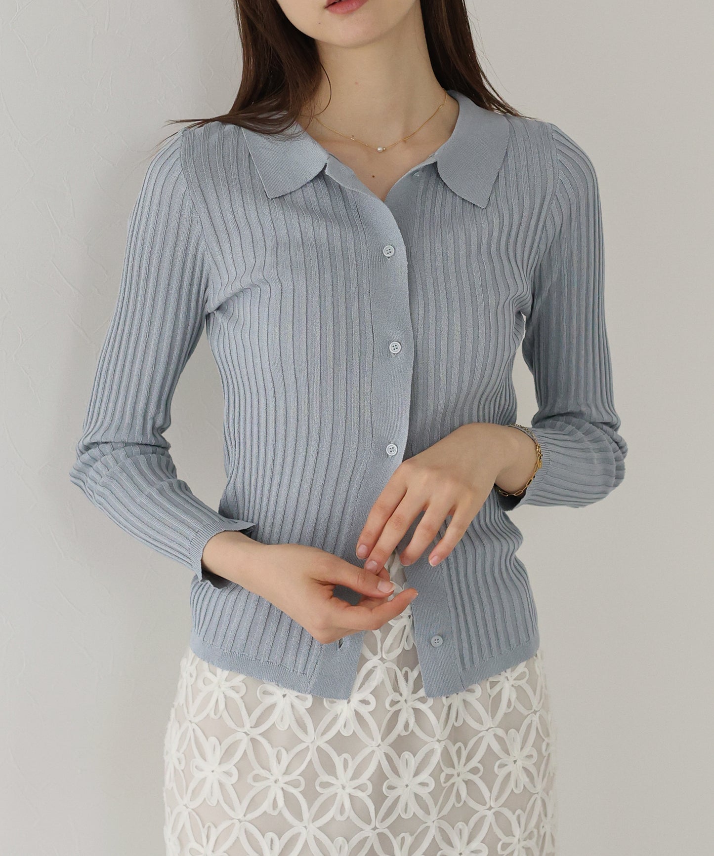 【SALE】シアーリブポロカーディガン[J by blue]