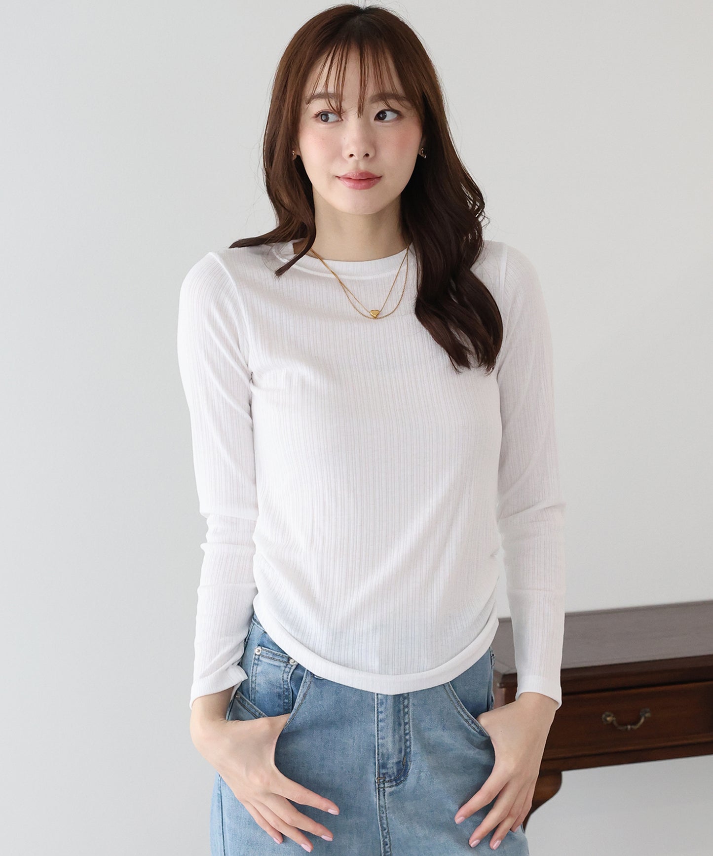 サイドギャザーシアーリブカットソー【ネコポス】