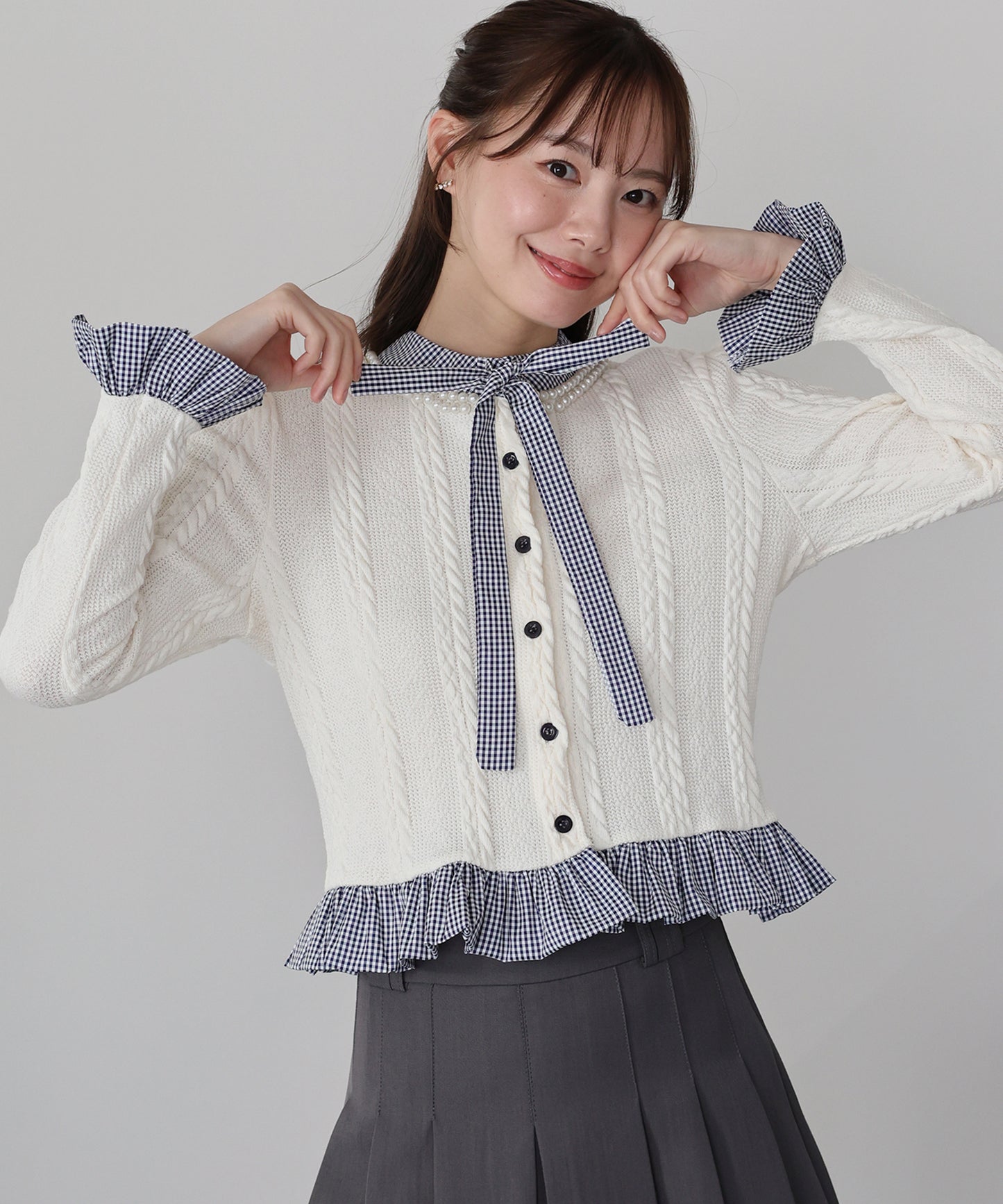 ボウタイシャツドッキングカーディガン