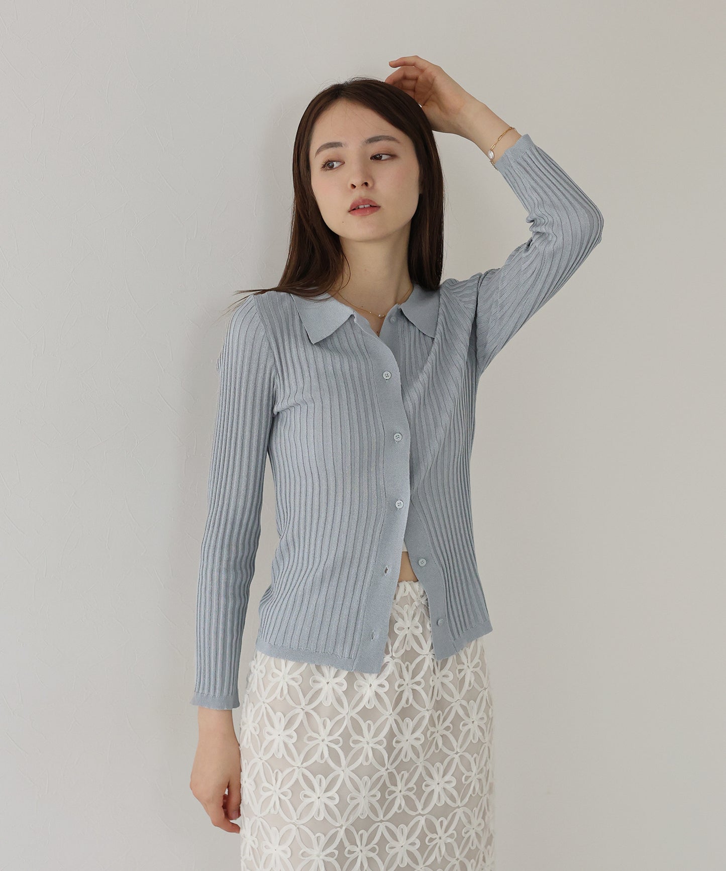 【SALE】シアーリブポロカーディガン[J by blue]