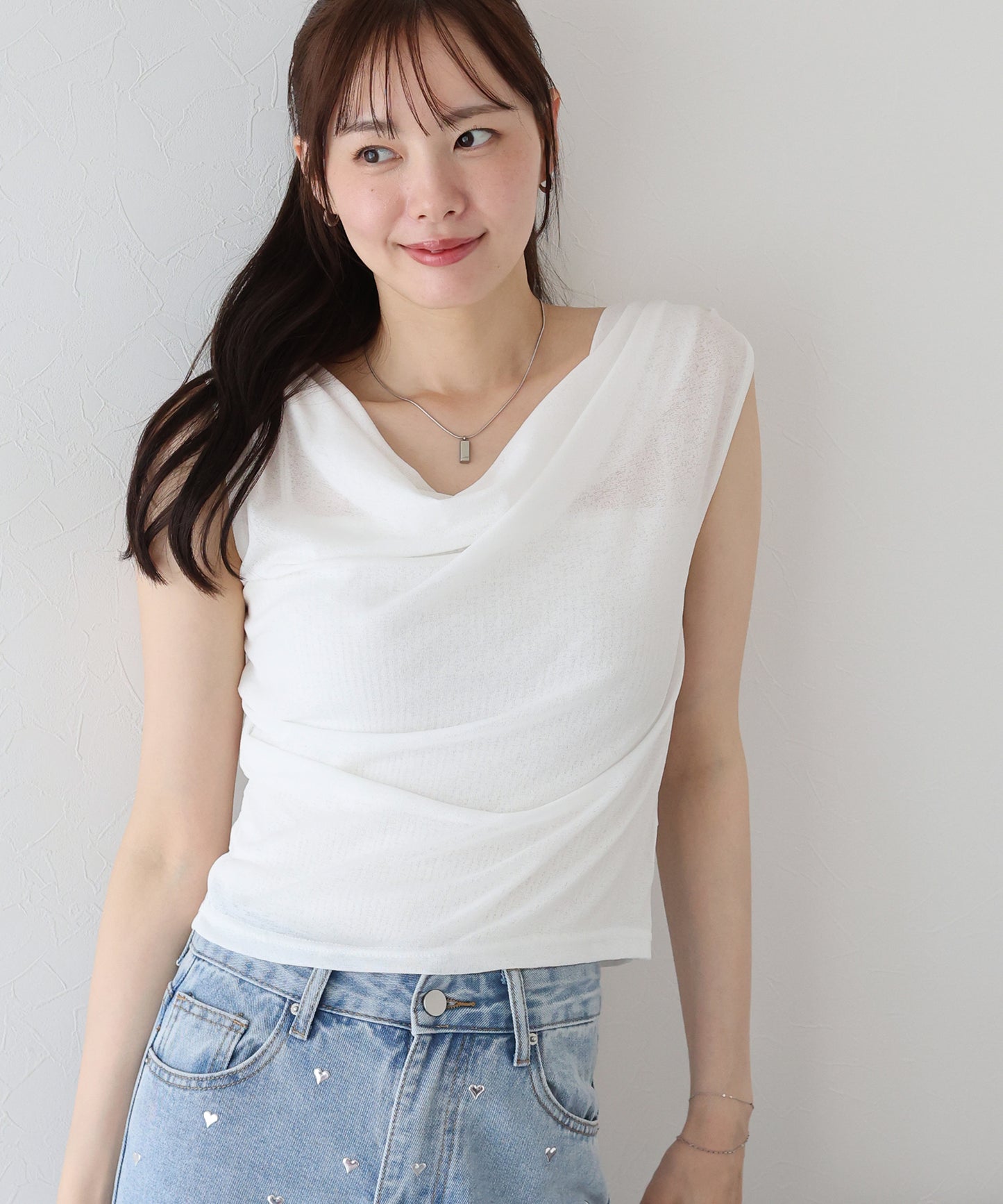 【TIME SALE】ドレープネックフレンチシアーTシャツ【ネコポス】