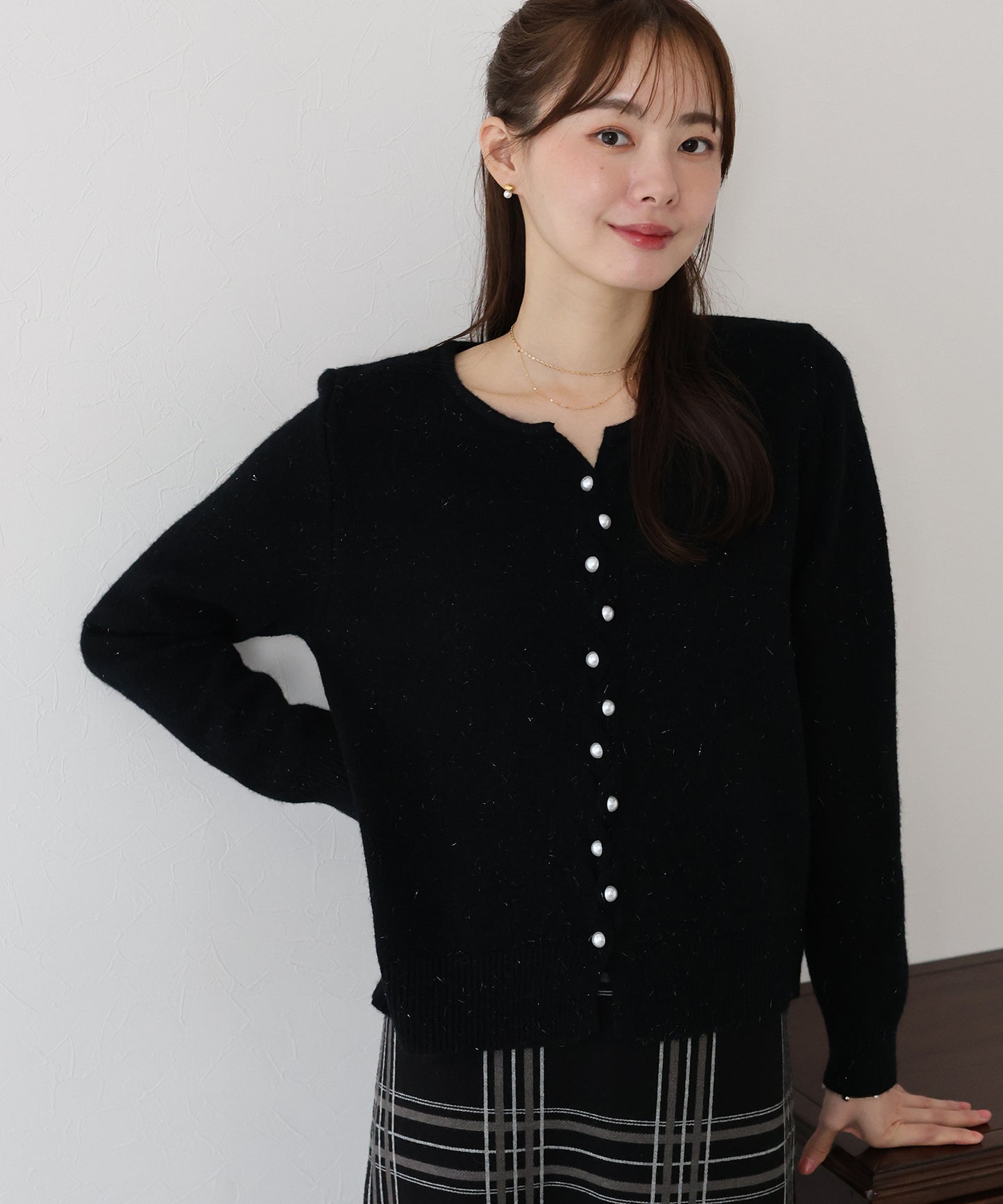 パールボタンラメカーディガン