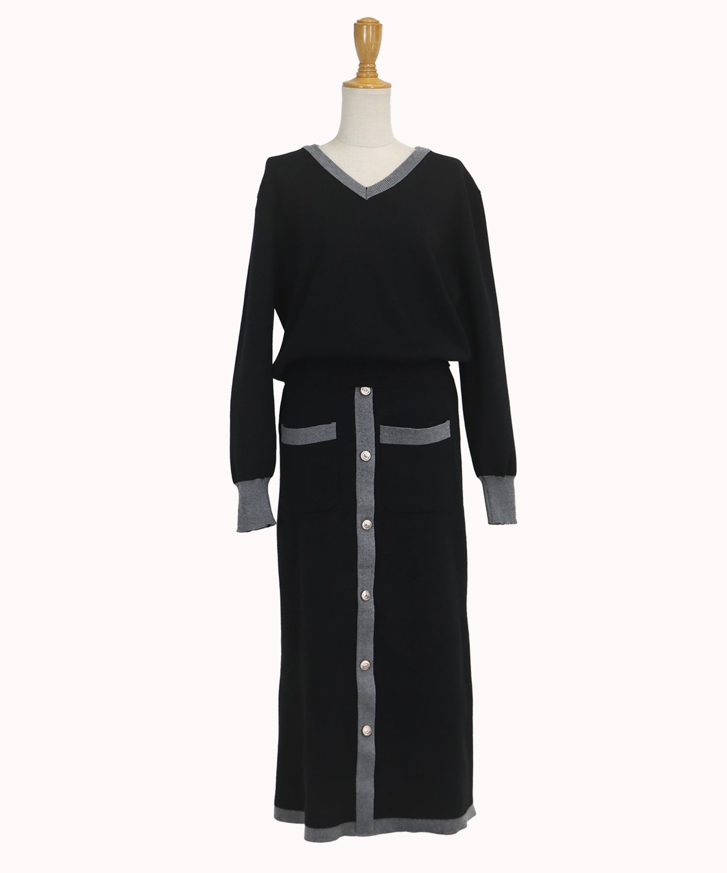 【TIME SALE】配色Vネックニット＆スカート セットアップ