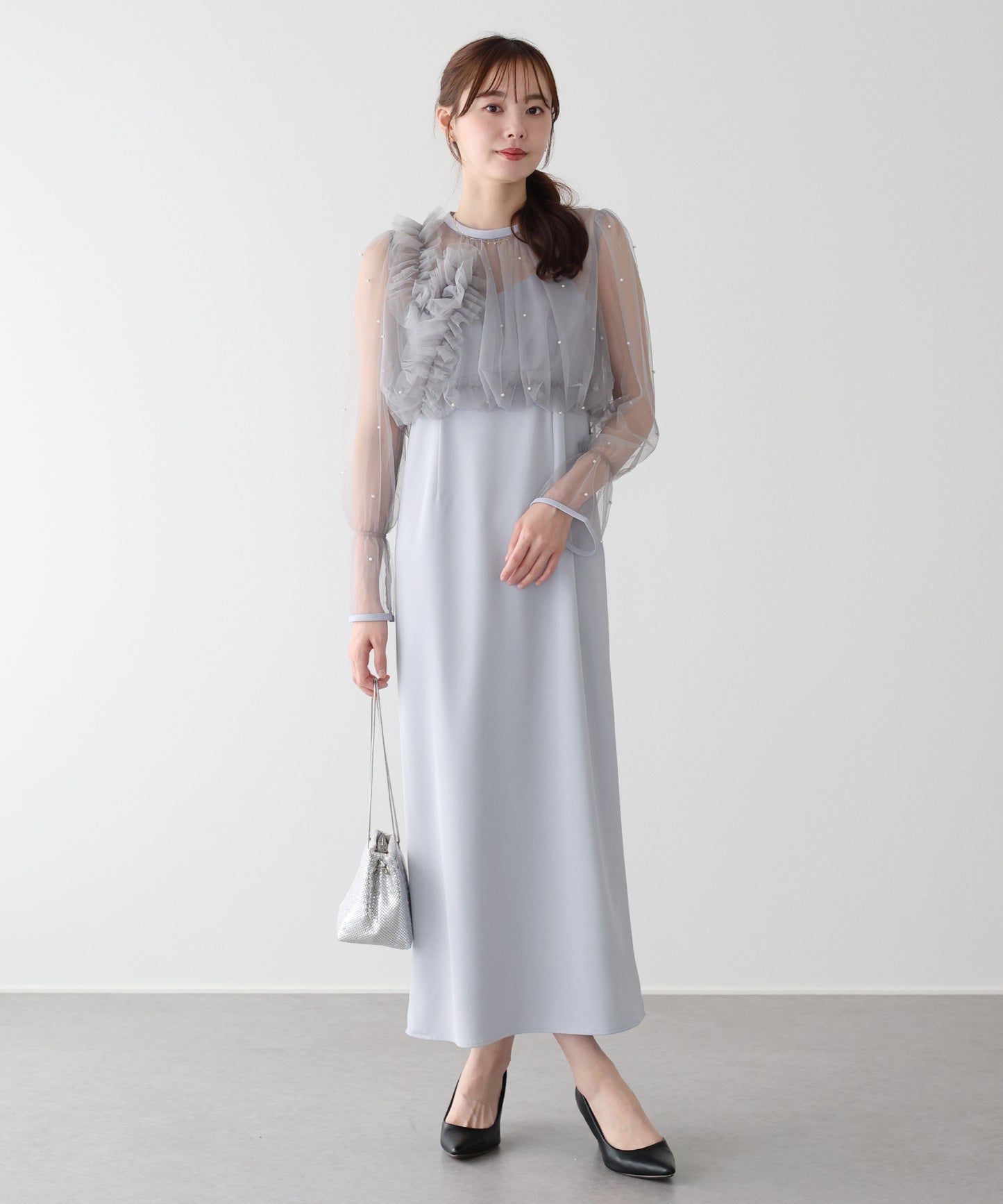 【早割5％OFF】パールブラウスセットドレス