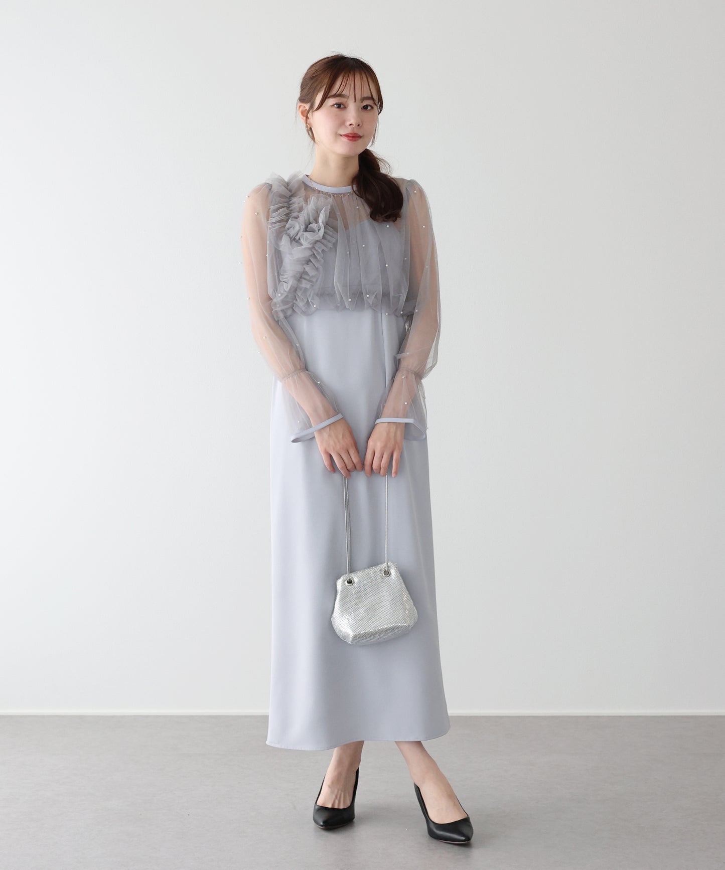 【早割5％OFF】パールブラウスセットドレス