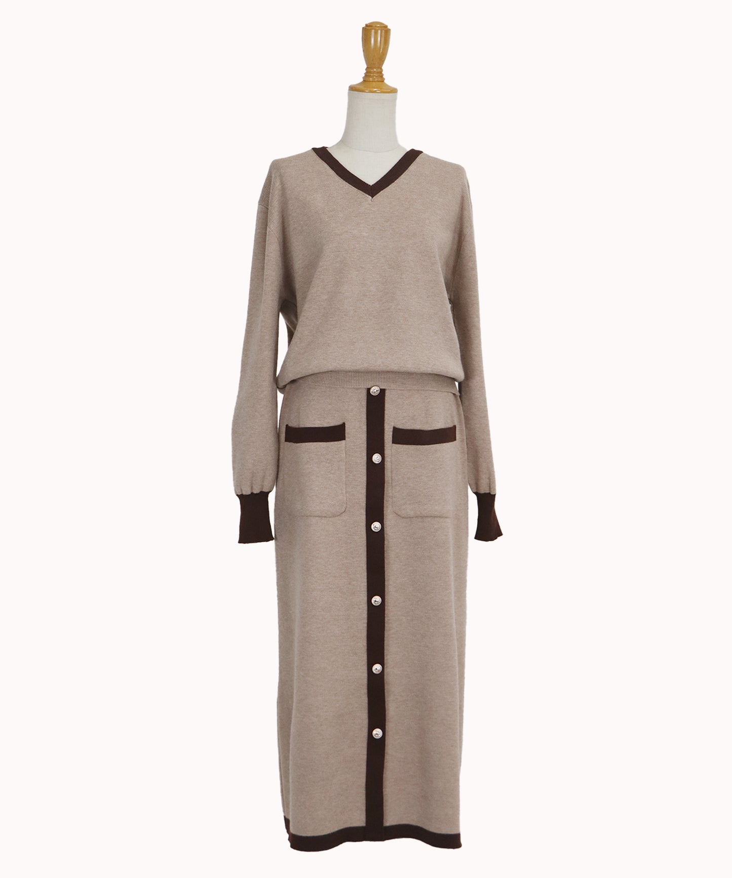 【TIME SALE】配色Vネックニット＆スカート セットアップ