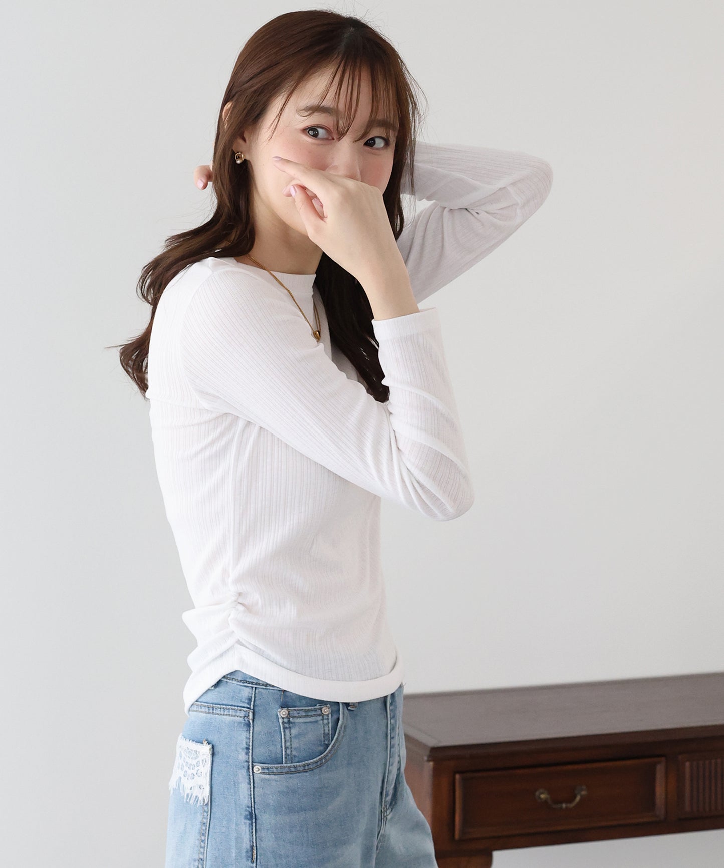 サイドギャザーシアーリブカットソー【ネコポス】